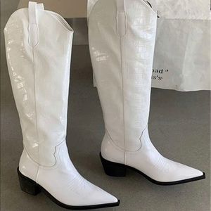 White Western Cowboy Boot Knee High